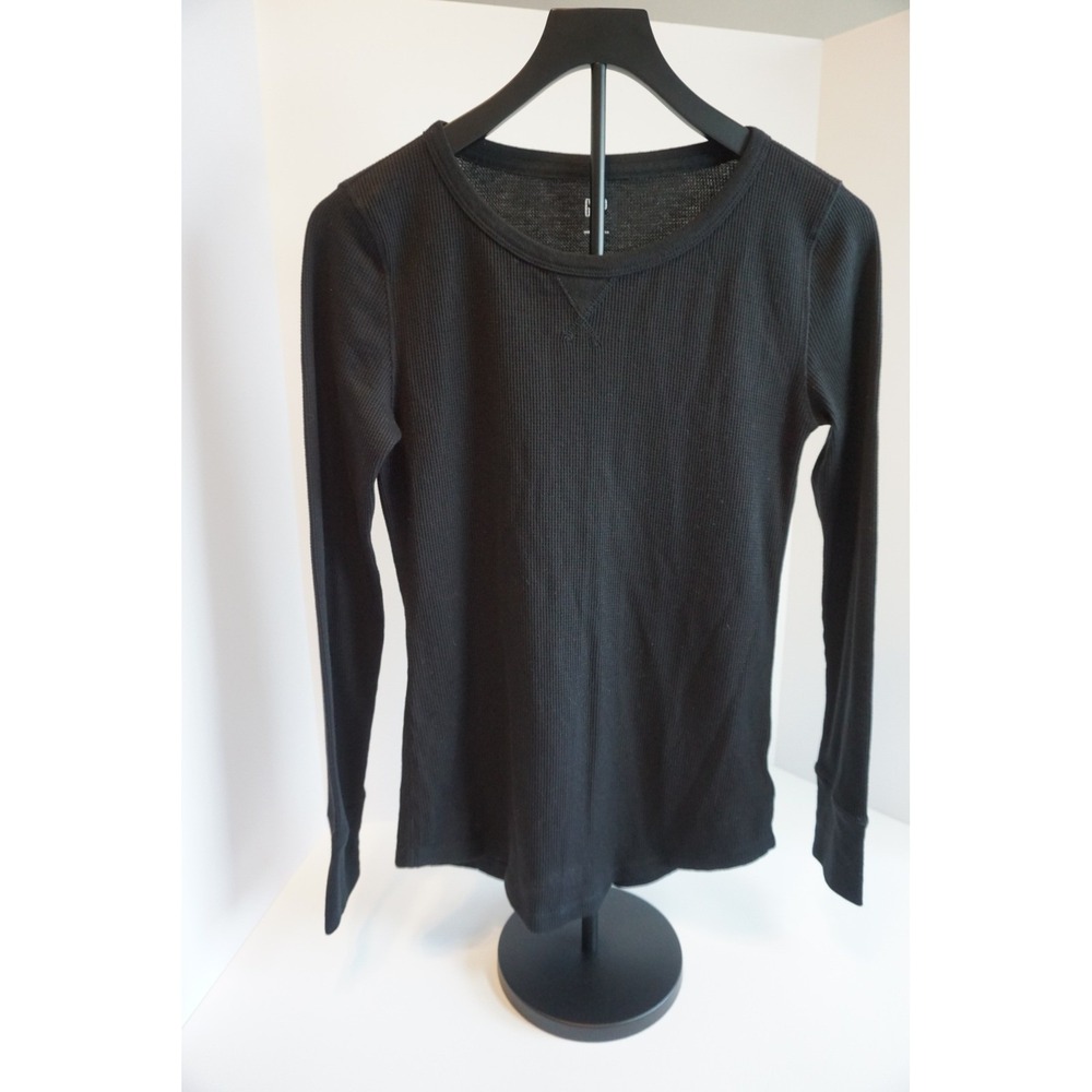 Gap Womens LS Waffle Tee True Black Thermal Knit Top 496132-01 Small